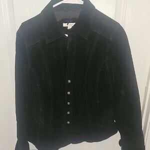 Black Suede Leather Blazer with Elegant Cropped Design